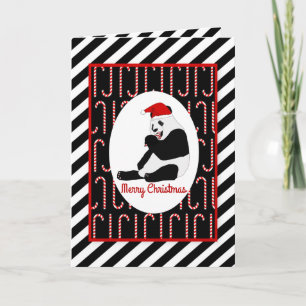 Cartes Pour Fêtes Annuelles Panda Bear Sucres de canne et rayures Noël