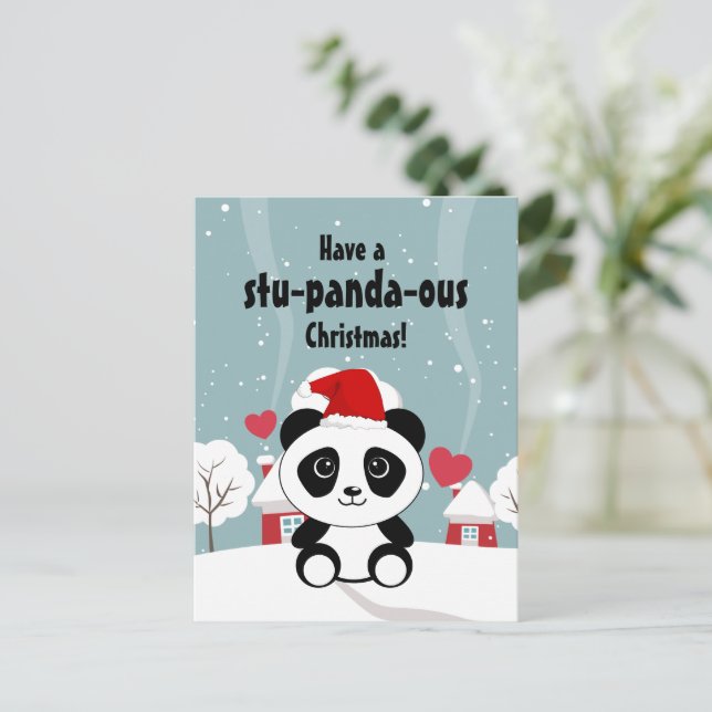 Cartes Pour Fêtes Annuelles Panda Bébé Cute En Hiver Gris Neige (Debout devant)