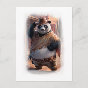 Cartes Pour Fêtes Annuelles Panda Cowboy Drôle sur un Fond Blanc