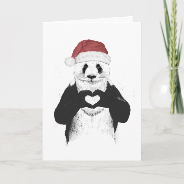Cartes Pour Fêtes Annuelles Panda de Père Noël (Devant)