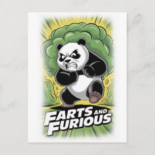 Cartes Pour Fêtes Annuelles Panda drôle courant et faisant un pet sur un fond 