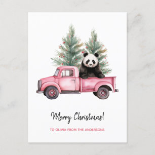 Cartes Pour Fêtes Annuelles Panda drôle en Camion Vintage rose Noël