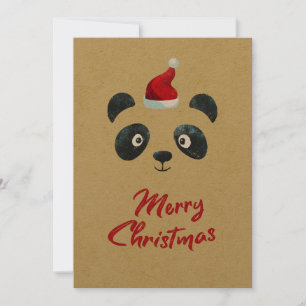 Cartes Pour Fêtes Annuelles Panda face Père Noël, enfants Vacances vintage