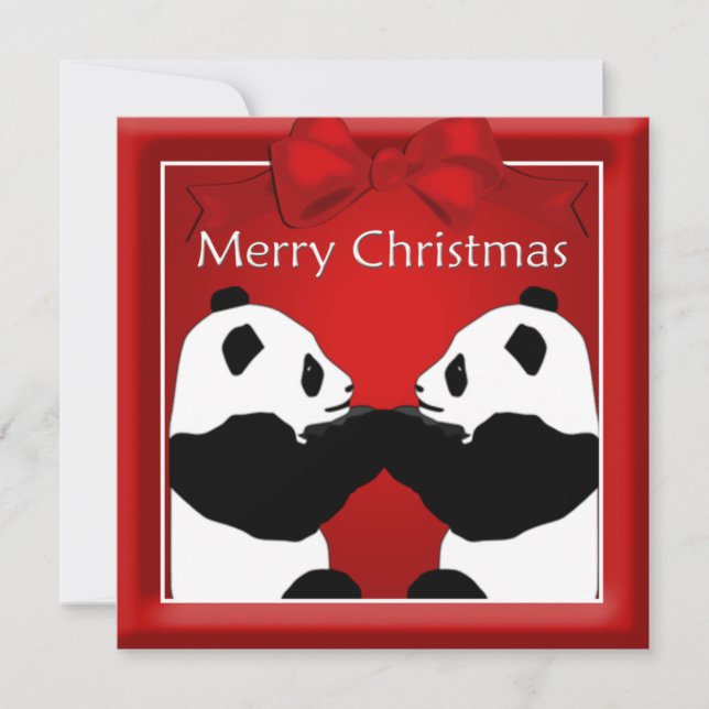 Cartes Pour Fêtes Annuelles Panda Friends Couple voeux de Noël (Devant)