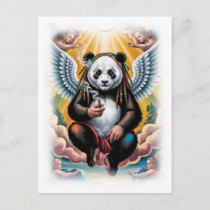Cartes Pour Fêtes Annuelles Panda jamaïcain entouré d'Anges sur un fond Blanc