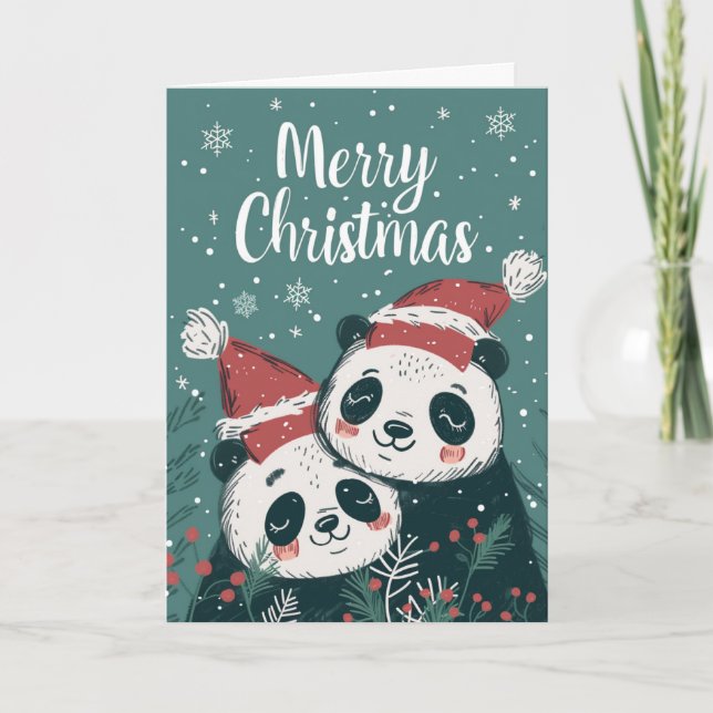 Cartes Pour Fêtes Annuelles Panda Joyeux Noël Personnalisé (Devant)