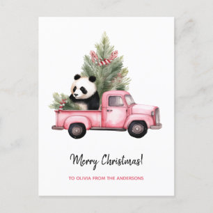 Cartes Pour Fêtes Annuelles Panda mignonne en Camion Vintage rose Noël