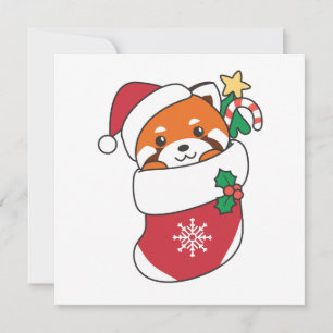 Cartes Pour Fêtes Annuelles Panda Rouge Noël Neige Animaux d'hiver Panda Holi