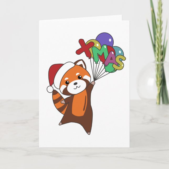 Cartes Pour Fêtes Annuelles Panda Rouge Noël Neige Animaux d'hiver Pandas (Devant)