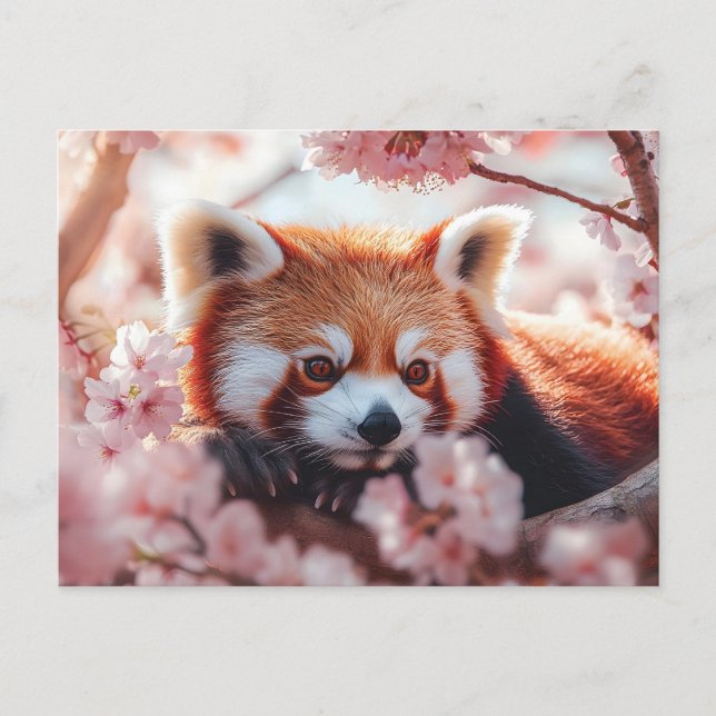 Cartes Pour Fêtes Annuelles Panda Rouge Parmi Les Fleurs De Cerisiers (Devant)
