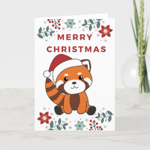 Cartes Pour Fêtes Annuelles Panda roux Noël Neige Animaux d'hiver Pandas