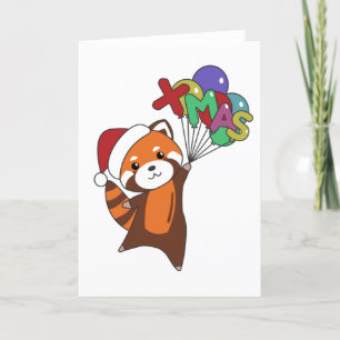 Cartes Pour Fêtes Annuelles Panda roux Noël Neige Animaux d'hiver Pandas