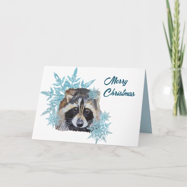 Cartes Pour Fêtes Annuelles Panda Snowflakes de Noël Raccoon (Devant)