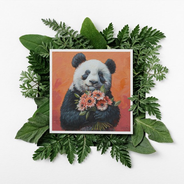 Cartes Pour Fêtes Annuelles Panda tenant des fleurs, personnalisable (Créateur téléchargé)