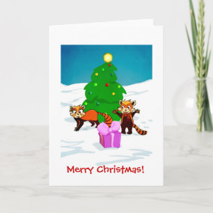 Cartes Pour Fêtes Annuelles Pandas rouges de Joyeux Noël