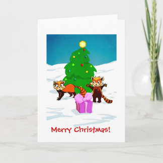 Cartes Pour Fêtes Annuelles Pandas rouges de Joyeux Noël