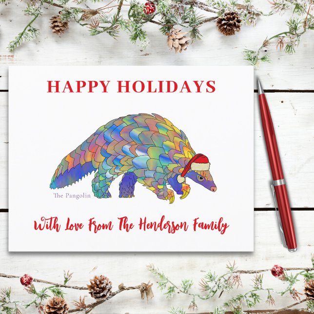 Cartes Pour Fêtes Annuelles Pangolin Noël mignonne Espèces en voie de disparit (Christmas pangolin custom holiday greetings postcard)
