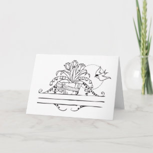 Cartes Pour Fêtes Annuelles Panier à fleurs à ressort Vintage vintage et oisea