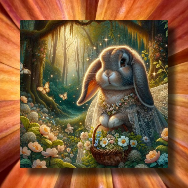 Cartes Pour Fêtes Annuelles Panier à fleurs de lapin élégant Pâques (Créateur téléchargé)