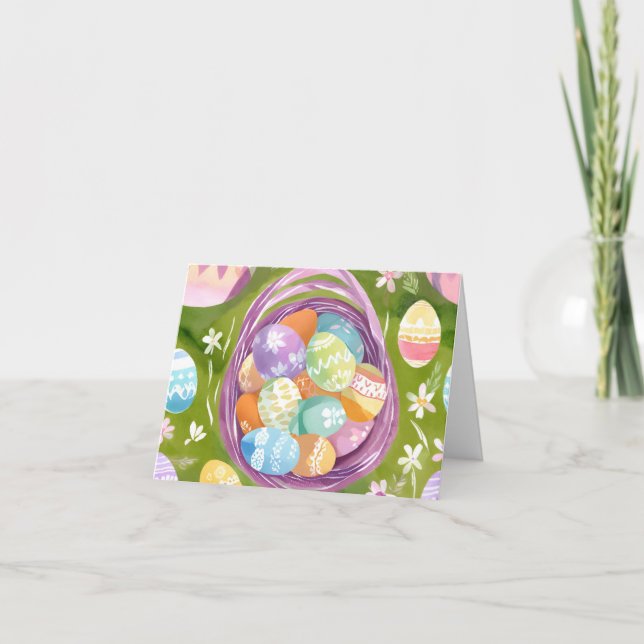 Cartes Pour Fêtes Annuelles Panier à oeufs de Pâques | Aquarelle Spring Pastel (Devant)