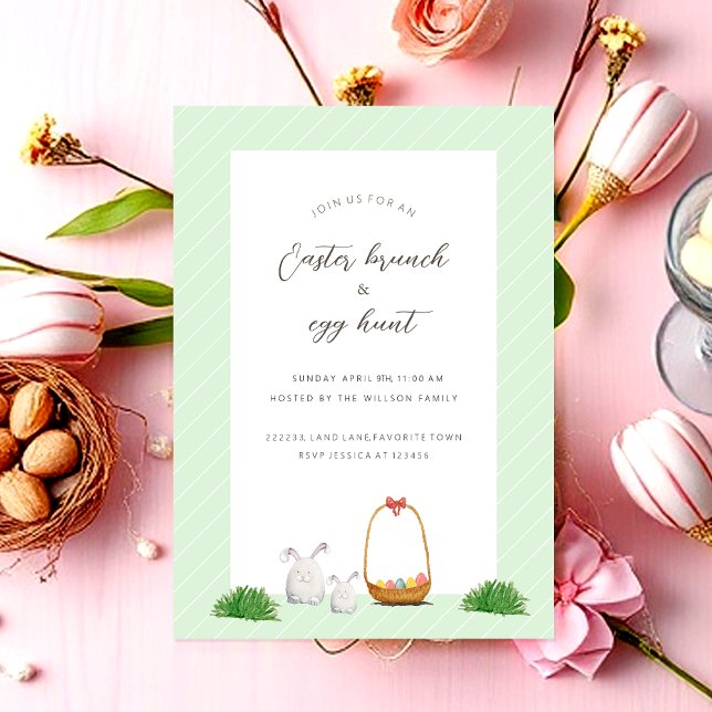 Cartes Pour Fêtes Annuelles Panier avec oeufs et lapins Art à l'aquarelle (Créateur téléchargé)