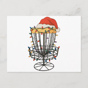 Cartes Pour Fêtes Annuelles Panier de Disc Golf Chapeau de Père Noël Lumières
