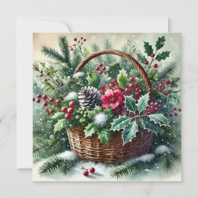 Cartes Pour Fêtes Annuelles Panier de fruits de la forêt de Noël (Devant)
