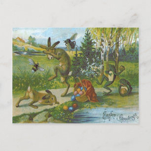 Cartes Pour Fêtes Annuelles Panier de lapin de Pâques Œuf coloré Grenouille