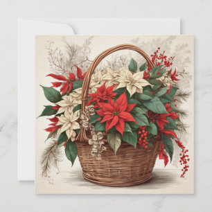 Cartes Pour Fêtes Annuelles Panier de Noël avec Fleur rouge, blanche Poinsetti