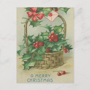 Cartes Pour Fêtes Annuelles Panier de Noël Vintage avec Holly
