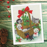 Cartes Pour Fêtes Annuelles Panier De Noël Vintage Plein De Chatons<br><div class="desc">Panier De Noël Vintage Plein De Chatons</div>