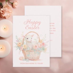Cartes Pour Fêtes Annuelles Panier de Pâques Agneau Fleurs Rose Pêche