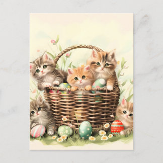 Cartes Pour Fêtes Annuelles Panier de Pâques de chaton printanier 
