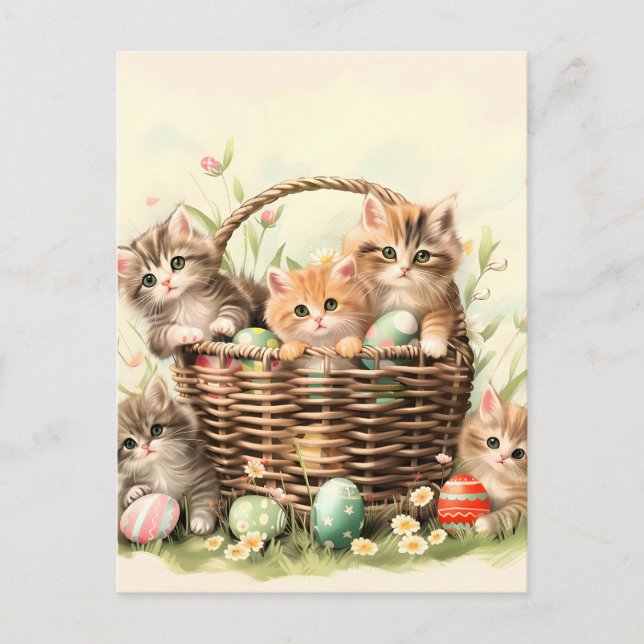 Cartes Pour Fêtes Annuelles Panier de Pâques de chaton printanier  (Devant)
