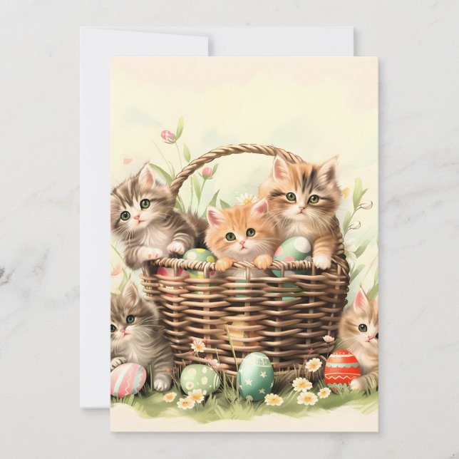 Cartes Pour Fêtes Annuelles Panier de Pâques de chaton printanier (Devant)