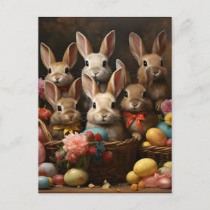 Cartes Pour Fêtes Annuelles Panier de Pâques de printemps vintage Lapin sautil