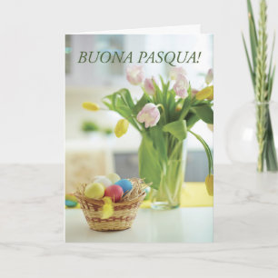 Cartes Pour Fêtes Annuelles Panier de Pâques italien avec fleurs