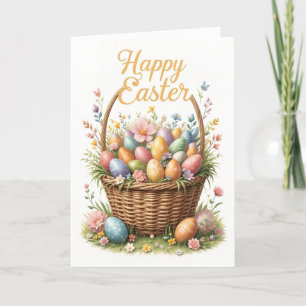 Cartes Pour Fêtes Annuelles Panier de Pâques joyeux avec des œufs colorés