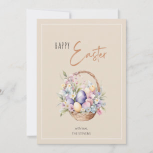 Cartes Pour Fêtes Annuelles Panier de Pâques rose fleuri heureux