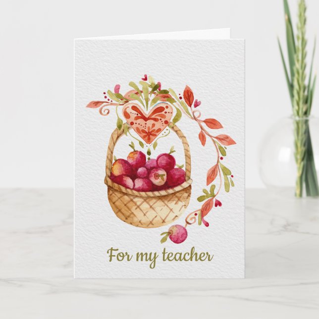 Cartes Pour Fêtes Annuelles Panier de pommes Enseignants Merci (Devant)