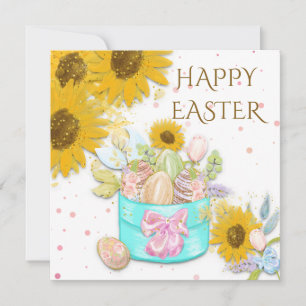 Cartes Pour Fêtes Annuelles Panier de tournesols d'oeufs Joyeux blanc de Pâque