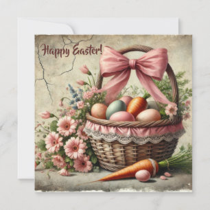 Cartes Pour Fêtes Annuelles Panier en dentelle rustique aquarelle avec oeufs p