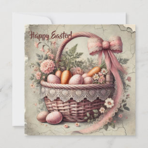 Cartes Pour Fêtes Annuelles Panier en dentelle rustique vintage avec oeufs pas