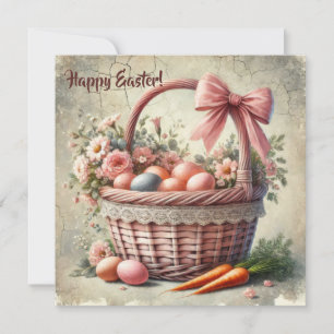 Cartes Pour Fêtes Annuelles Panier en dentelle rustique vintage avec oeufs pas