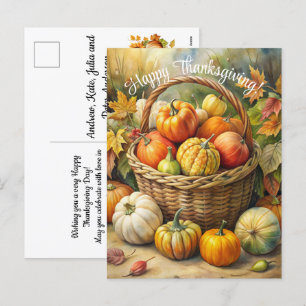 Cartes Pour Fêtes Annuelles Panier en osier avec Bon thanksgiving Citrouille