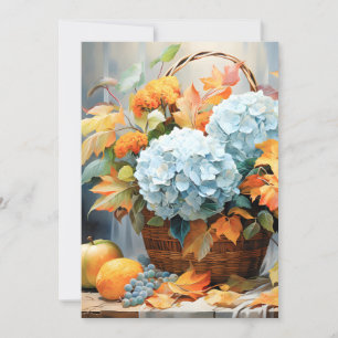 Cartes Pour Fêtes Annuelles Panier Floral Rustique d'Automne à l'Aquarelle