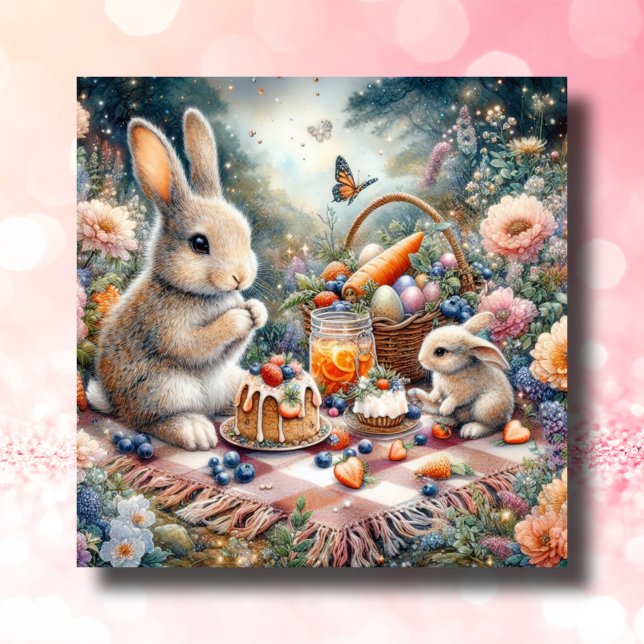 Cartes Pour Fêtes Annuelles Panier Pique-nique Pastel Spring Bunny Pâques (Créateur téléchargé)