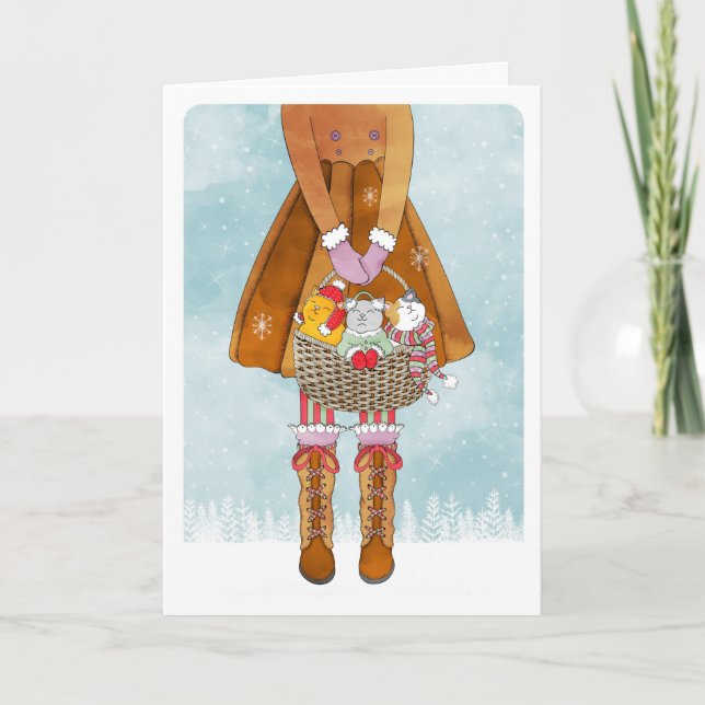Cartes Pour Fêtes Annuelles Panier rempli de chatons (Devant)