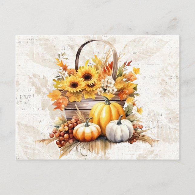 Cartes Pour Fêtes Annuelles Panier tournesol Feuille Citrouilles automne Hallo (Devant)