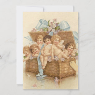 Cartes Pour Fêtes Annuelles Panier Vintage Plein De Chérubins D'ange